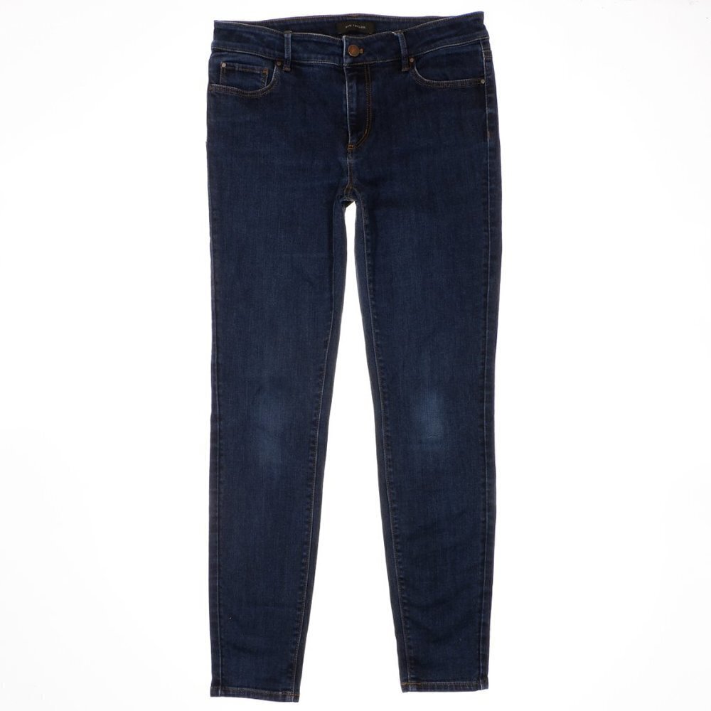 Ann Taylor Skinny Curvy Mid Rise Jeans 4 (29x28) Dark Blue Denim Stretch Womens